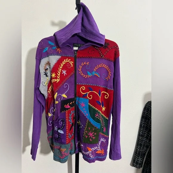 Rising Tide Colorful Patchwork Cotton Hoodie XL Cotton Zip Front Pullover - Picture 4 of 7